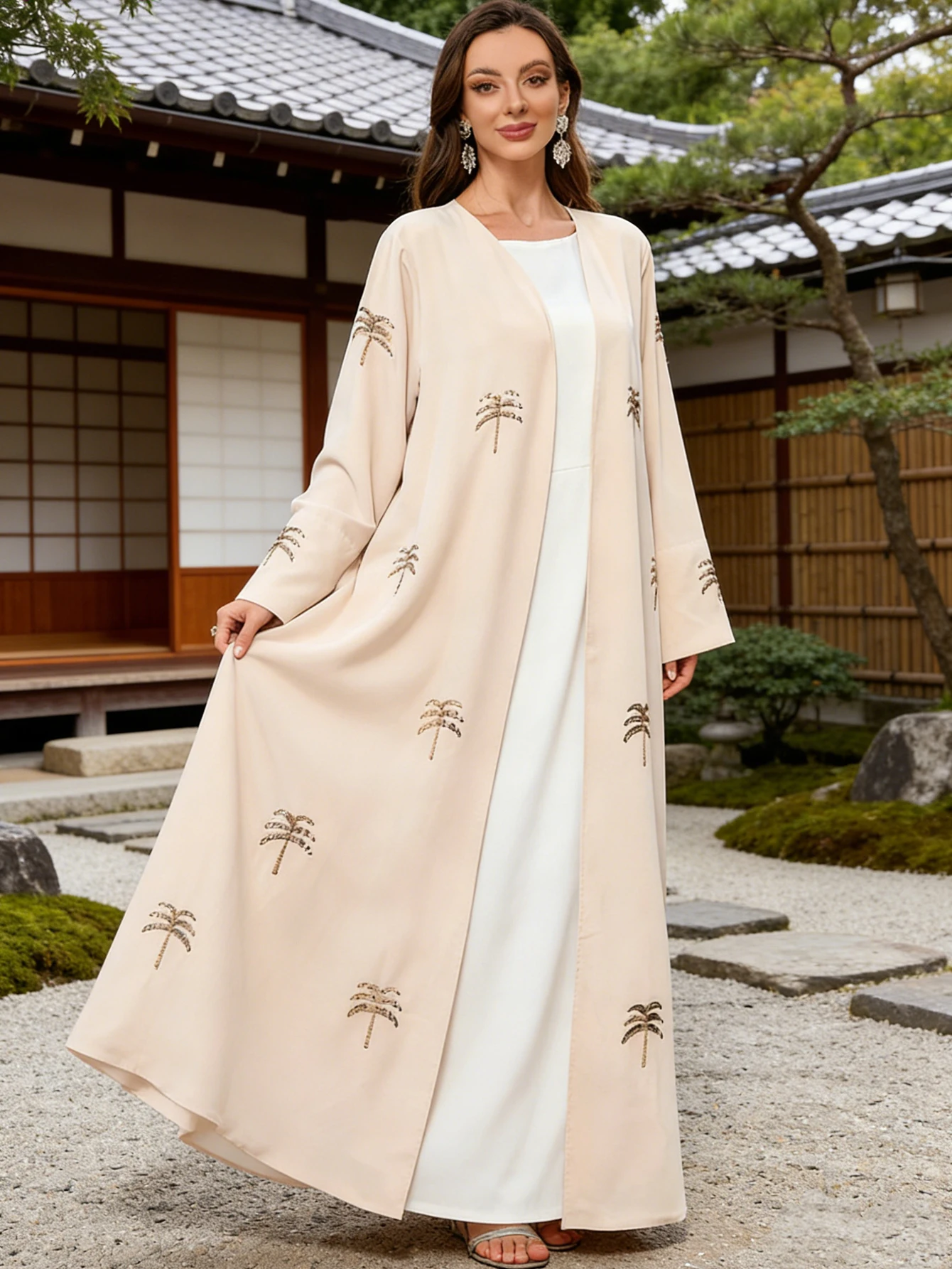 

Morocco Ramadan Eid Islamic Open Kimono Abaya Robe Dubai Luxury Muslim Kaftan for Women Arab Jalabiya Femme Prayer Clothing