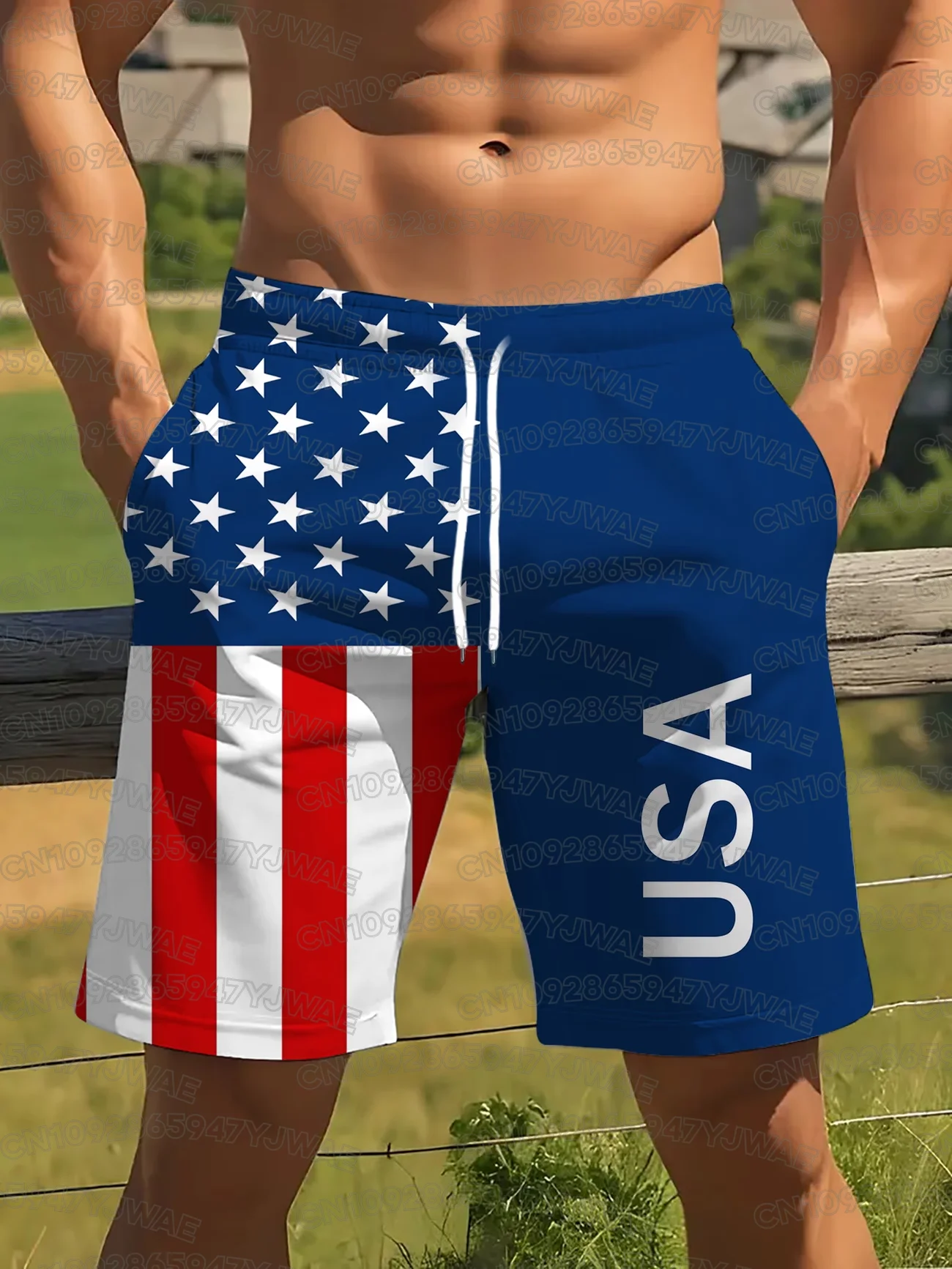 Men's Casual Fashion Digital Print Quick-Dry Shorts Pools Gyms Outdoor Sports Activities USA 250 American Style Seaside Beaches