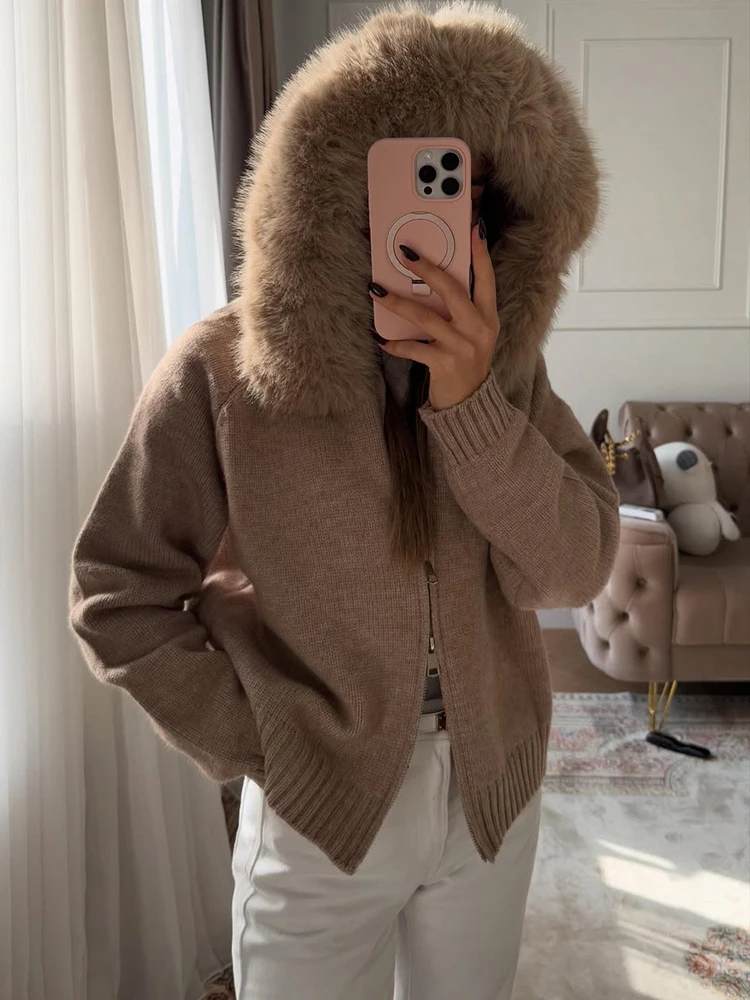 Tuularose Winter Weibliche Pullover Hoodie Strickjacke Flauschigen Zipper Patchwork Langarm Rippen Solide Stricken jacke Mantel Frauen Strickjacke