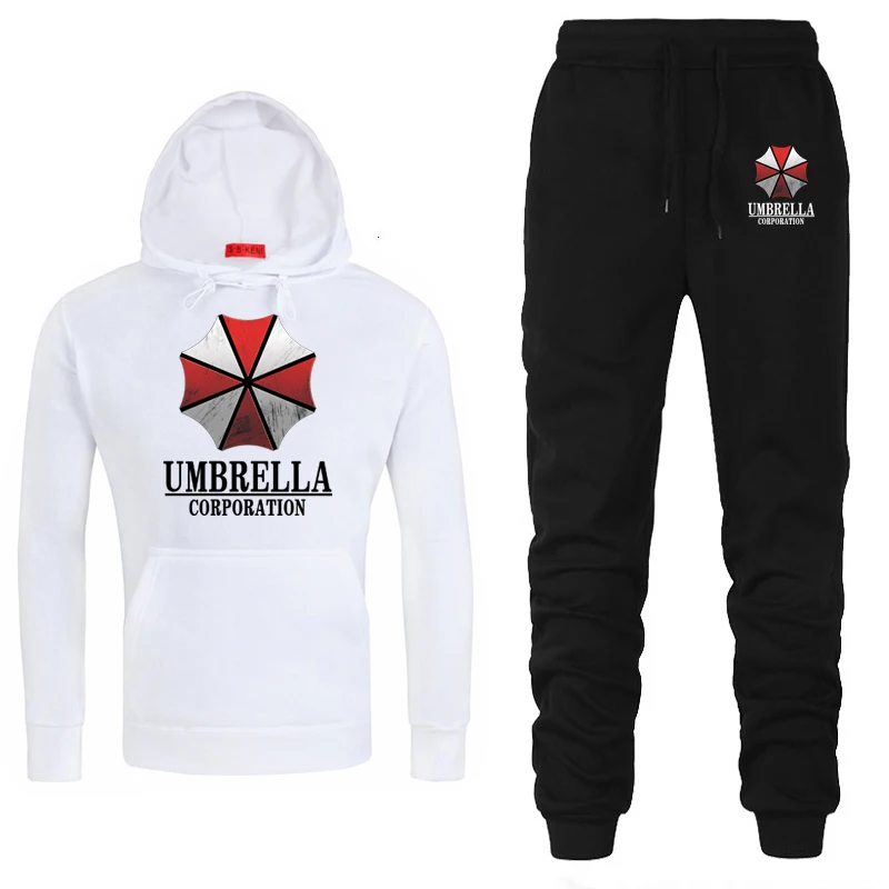 Męski strój sportowy z kapturem Umbrella Corporation Casual bluzy z kapturem + spodnie 2 szt. Zestaw polar wysokiej jakości odzież sportowa unisex