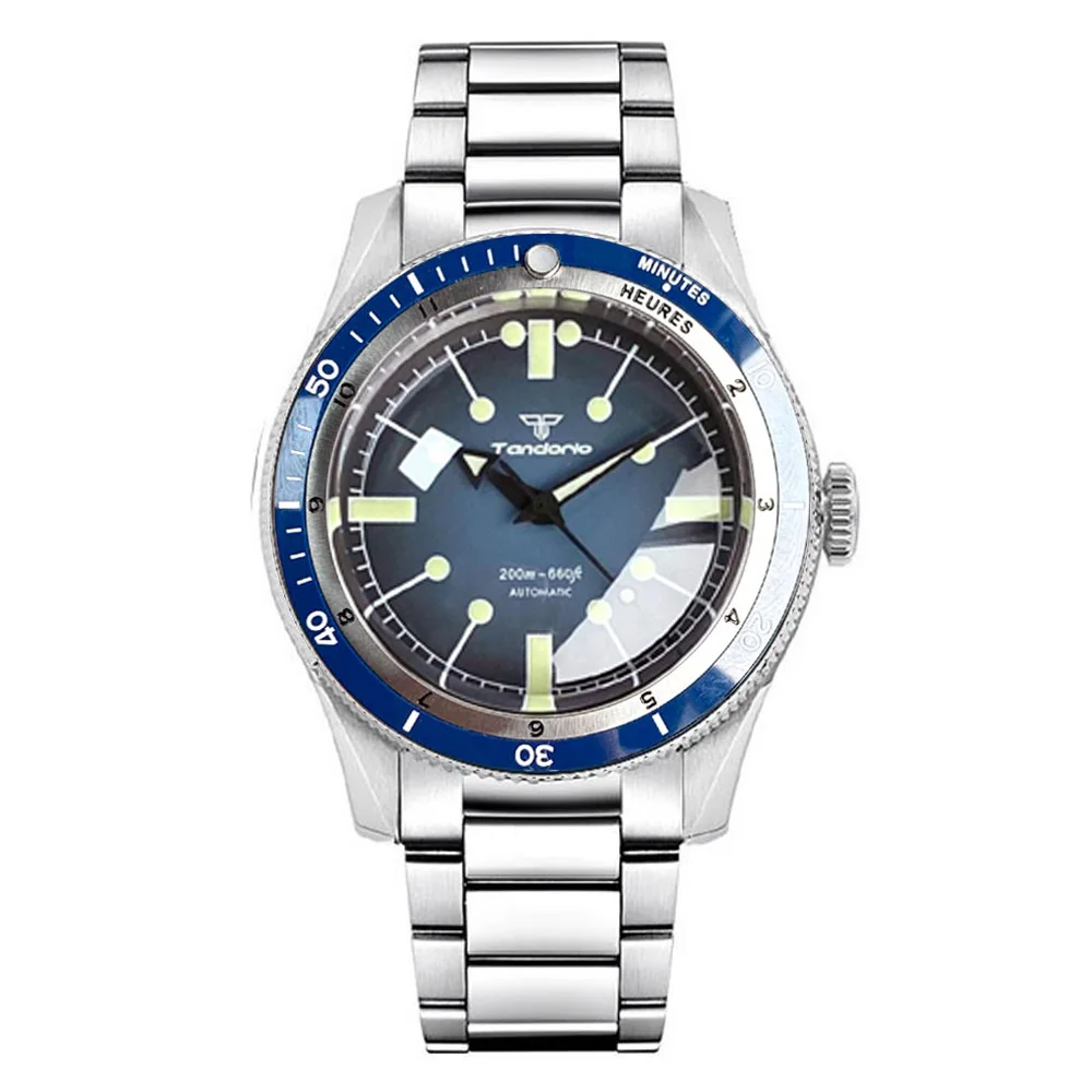 Tandorio Japan NH35A PT5000 Mechanical Mens Watch 20BAR Waterproof Sapphire Luminous Red Black Dial Stainless Steel Bracelet image 3