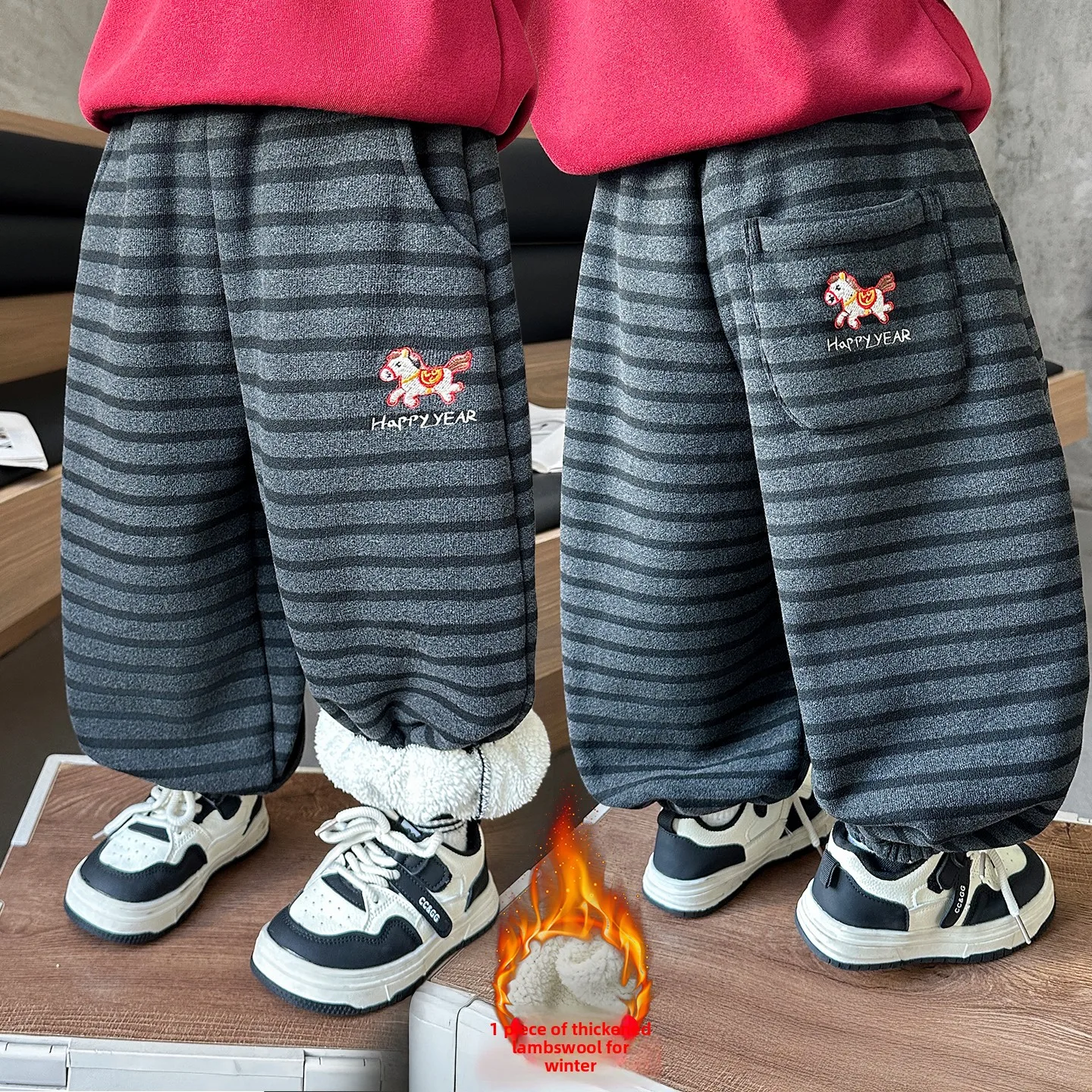 

Детские утепленные зимние брюки с флисовой подкладкой и полосками, из хлопка с овечьей шерстью, для мальчиков и девочек