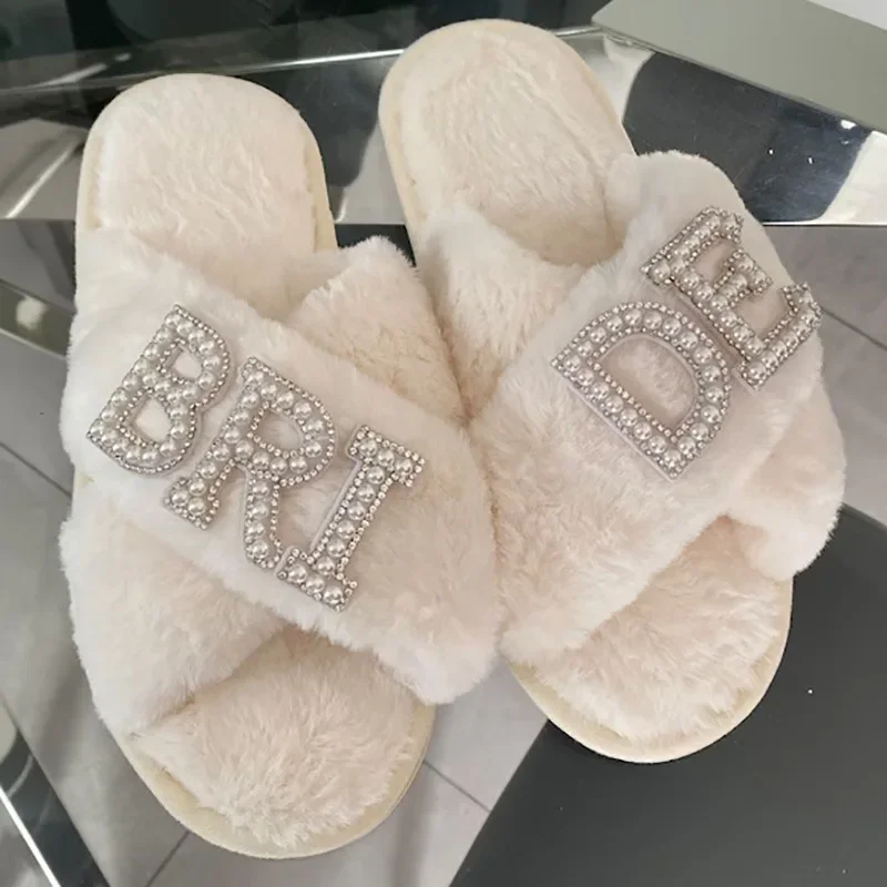 BRIDE/WIFEY Fluffy Slippers Bride Honeymoon shower slippers Bridesmaid Romantic Gifts Wedding Photo Props Wedding party decora