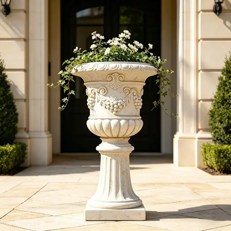 Resin Handmade Hand-painted Classical Roman Urn Planter Pedestal Antique Carved Flower Pot Large European Style Garden