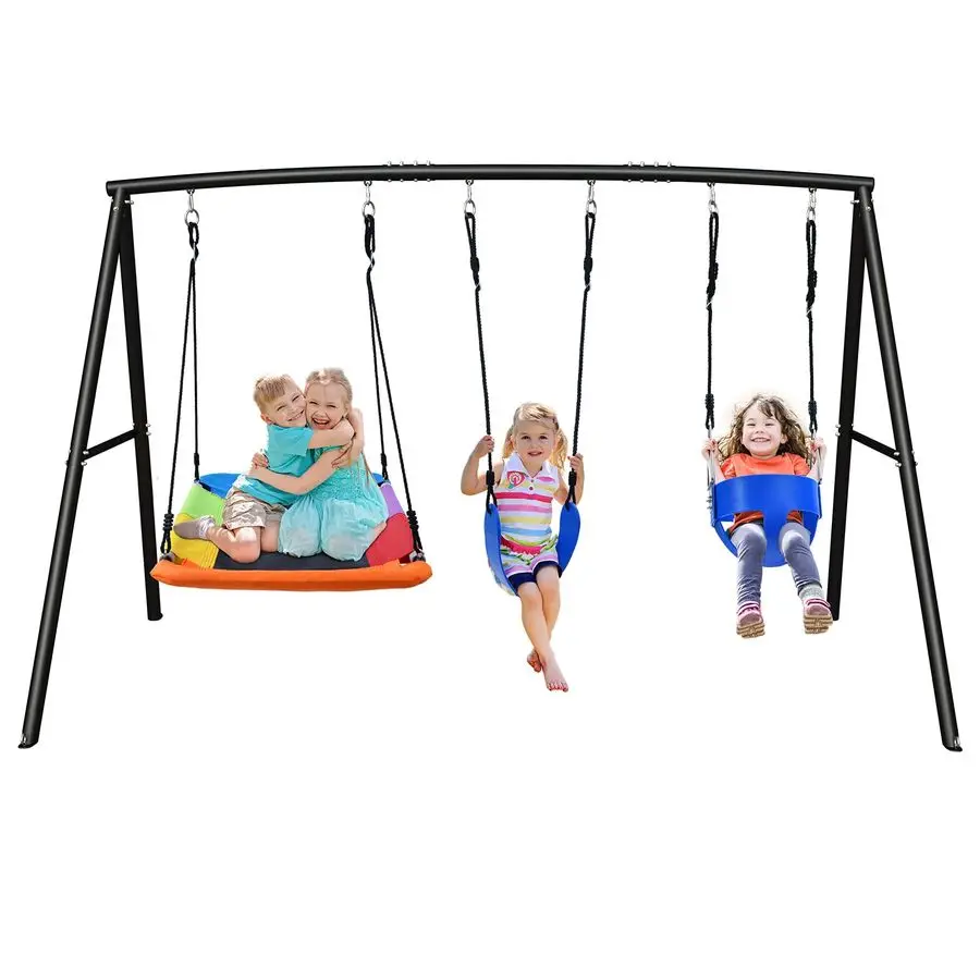 

440lbs Kids Swing Sets for Backyard with Toddler Swing, Triple Outdoor Metal Swingset, Easy to Assemble