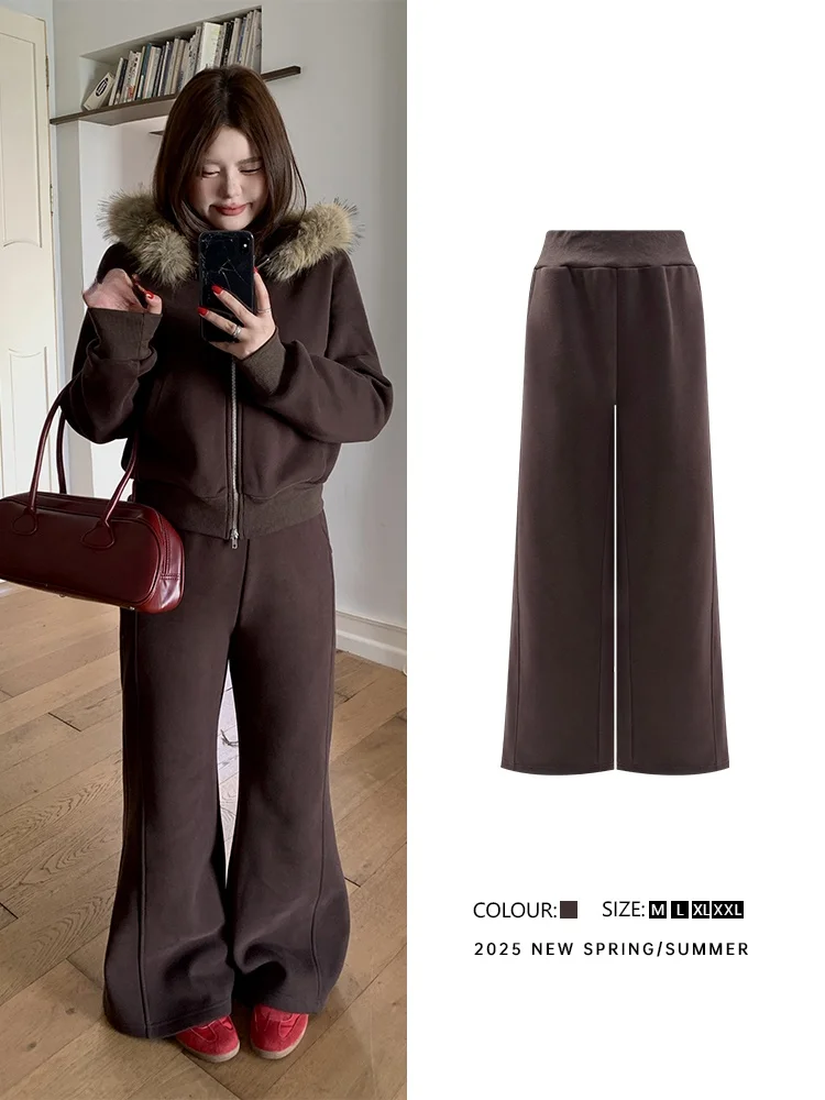 

Широкие брюки свободного кроя с высокой талией для полных женщин, зимние, новые, с эластичным поясом, длинные, повседневные