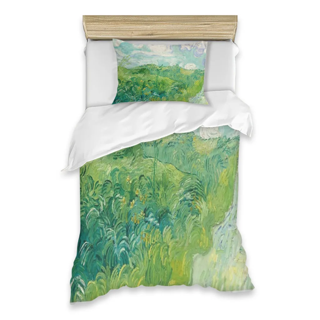 

Vincent van Gogh Green Wheat Fields Bed Sheets Set Comforter Quilt Cover Duvets Single Bedding