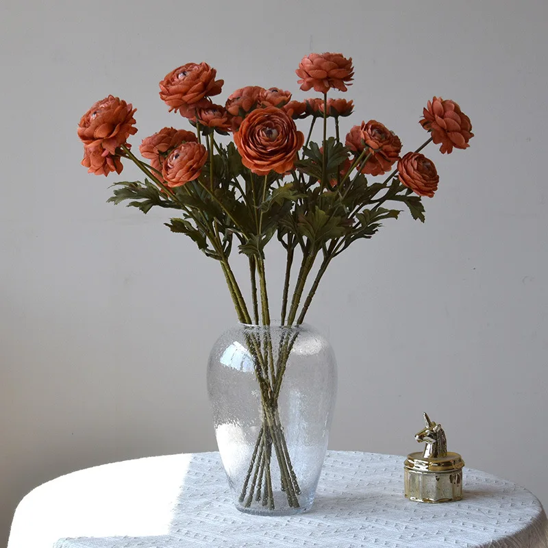 5 Stück Künstliche 3-Köpfige Herbst-Pfingstrosen Seidenblumen DIY Brautstrauß Hochzeitsdekoration Tautropfen-Lotus Heim-Party Tischdekoration Blumenschmuck – Detail 7