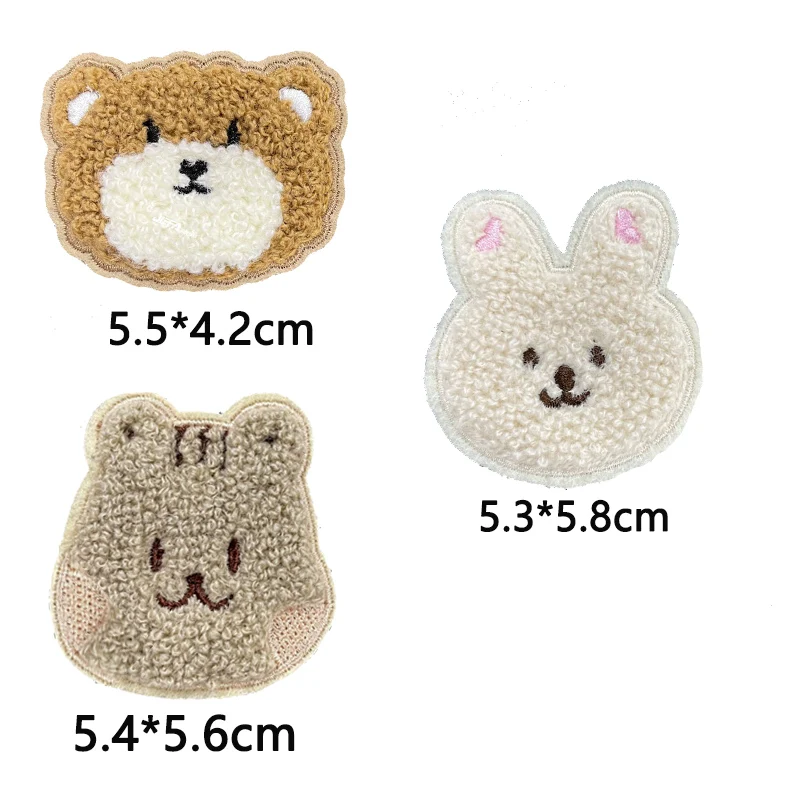 10PCS/set Cartoon Towel Embroidered Patches Rabbit And Bear Chenille Embroidery Patches For Clothes Hat Sweater Shoes Sew DIY