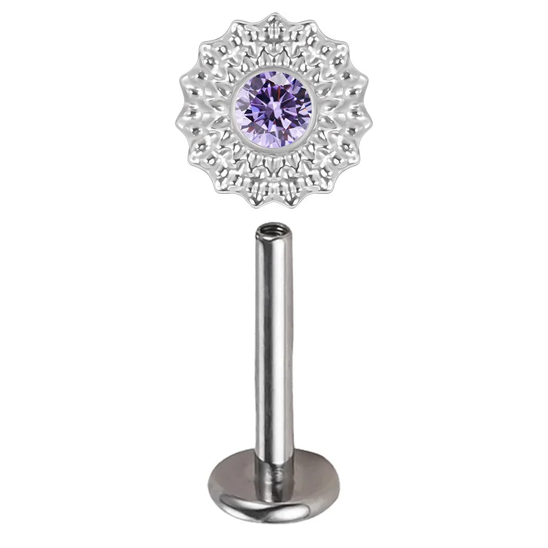 ASTM F136 Titanium Ear Lip Studs with CZ Paved Top
