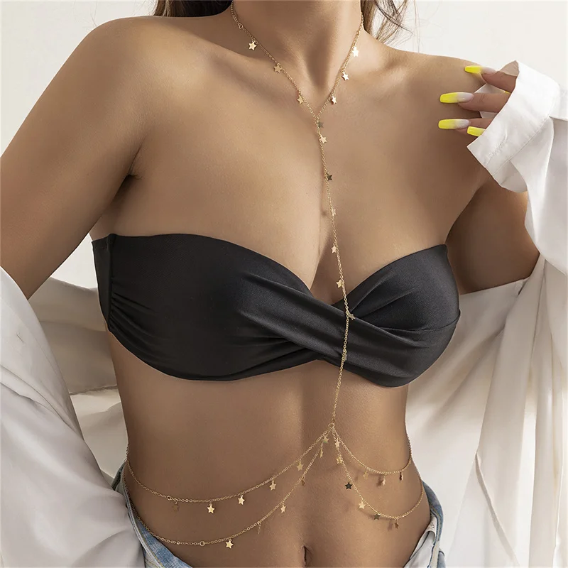 Sexy Bikini Kruis Ster Hanger Kwastje Taille Buik Ketting Vrouwen Strand Lichaam Sieraden