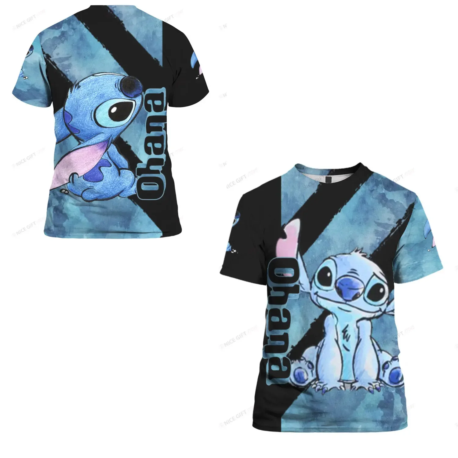 2024 Disney Stitch Boys and Girls 3D Printed Sewn O-Neck T-shirt Children's Street Leisure Sports Cosplay Breathable Large Top