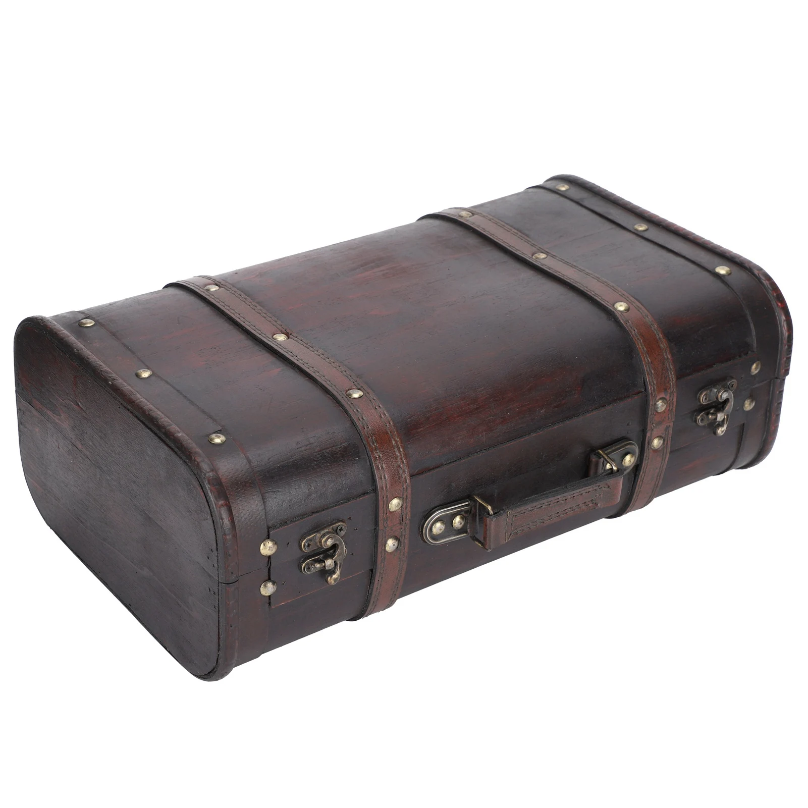 Portable Antique Suitcase Large Capacity Vintage Decorative Wooden Case with Handle for Photography Props Craft Ornament