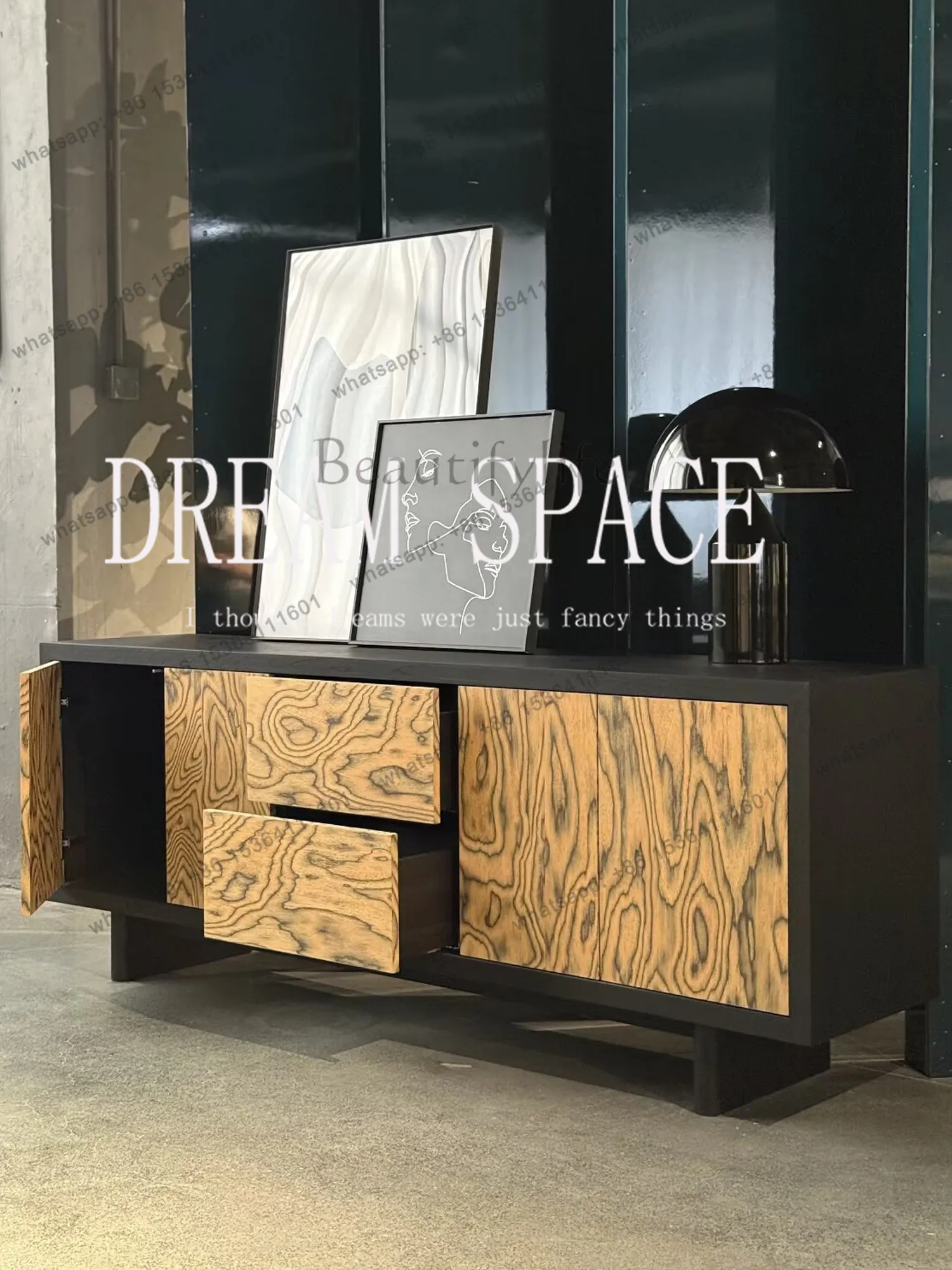 ld25 French Style Used Solid Wood Burl Pattern TV Cabinet Simple Living Room Storage Cabinet