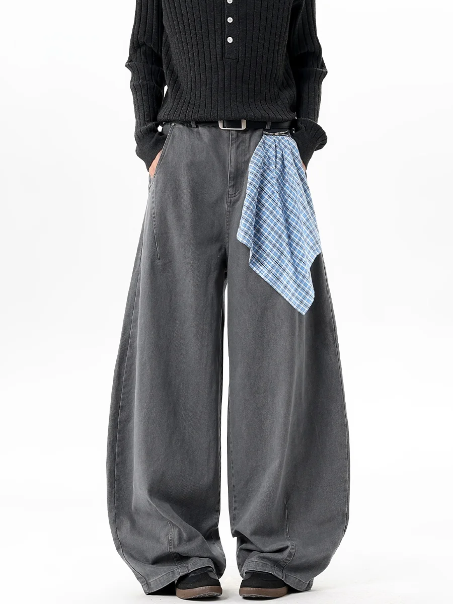 

American Waed Thiened Pure Cotton Straight Leg Casual Wide Leg Long Pants Knife Denim Jeans for Men Autumn Winter