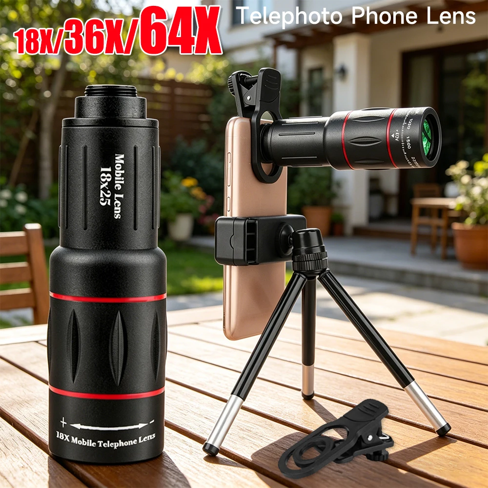 18/36/64X Telephoto Phone Lens Long Focus Zoom Cellphone Camera Lens Universal External Zoom Camera Lens for Android and iPhone