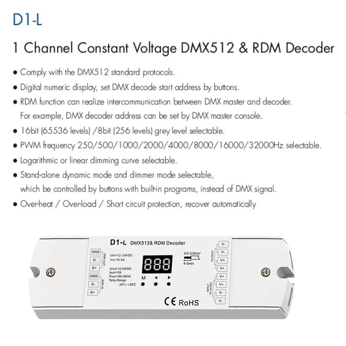 Promotion DMX512 Decoder D1-L 1 Channel DMX512 RDM Decoder Receiver LED Dimmers with Digital Display Controller