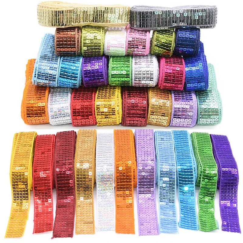 5 Yard Glitzer Paillettenband DIY Haarschleifen Zubehör Bekleidung Nähen Stoff DIY handgemachtes Material Home Decor