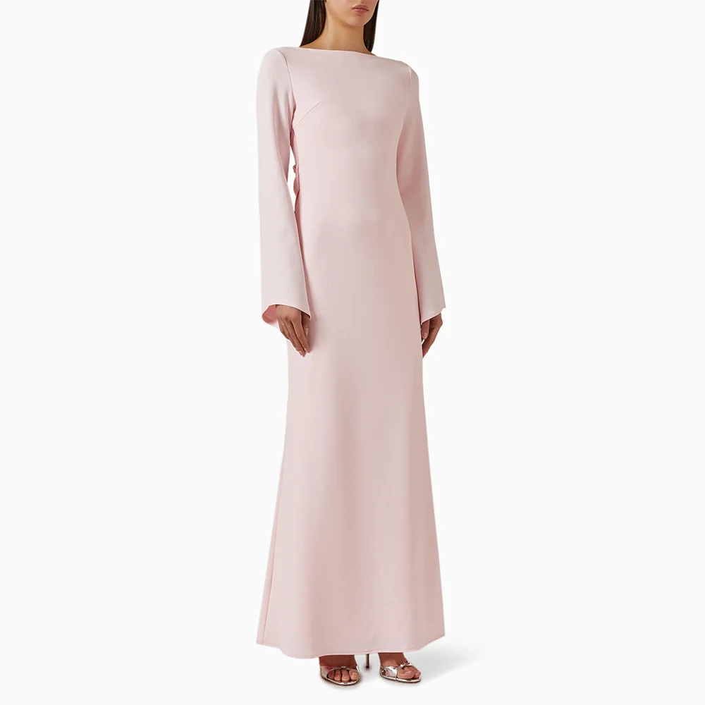 

Customized Straight Ankle Lenght Prom Dress Simple Boat Neck Long Sleeves Evening Gown Elegant Formal Occasion Evening Dress