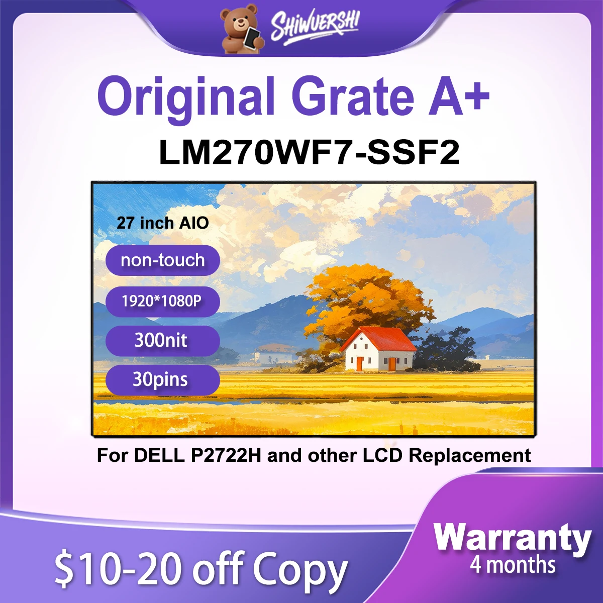 

Original New LM270WF7-SSF2 LM270WF7 SSF2 LM270WF7 (SS)(F2) 27 inch IPS LCD Screen For Dell P2722H For HP Display