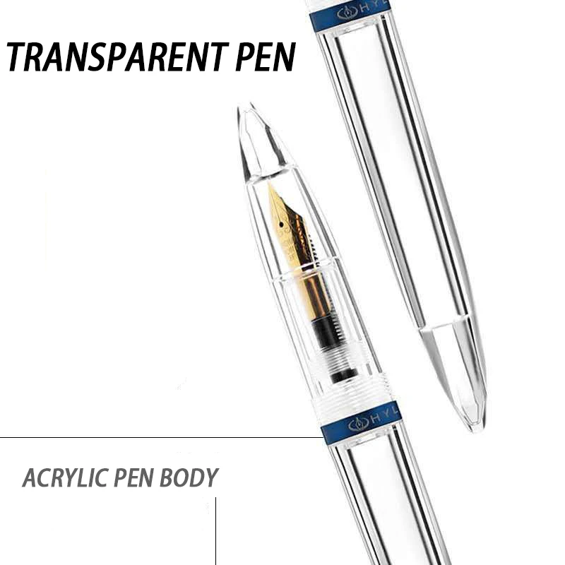 Acrylic Transparent Fountain Pen for Teachers and Students, 18K Gold Nib, Large Capacity Ink Tank, Colorful Stationery