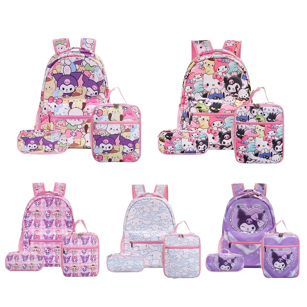 Kuromi Cinnamoroll Backpack Lunch Bag Pencil Case 3 Pieces Set Boys Girls Student Schoolbag Teenager Children Satchel