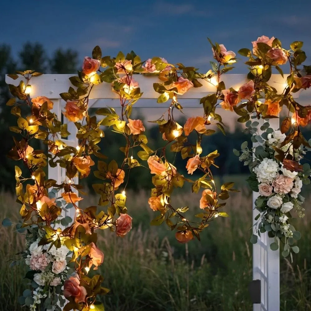 LED LED Rose Lights Artificial Rose Floral Garland Simulation Floral Garland Lamp Waterproof Simulation Floral Vine