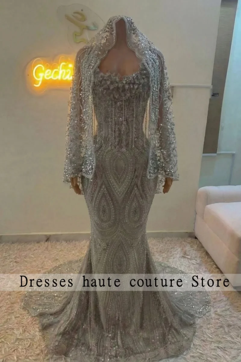 Sliver Appliques Beading Tassel Veil Prom Dress 2026 For Black Girl Birthday Party Dress  Mermiad Formal Dress Customized