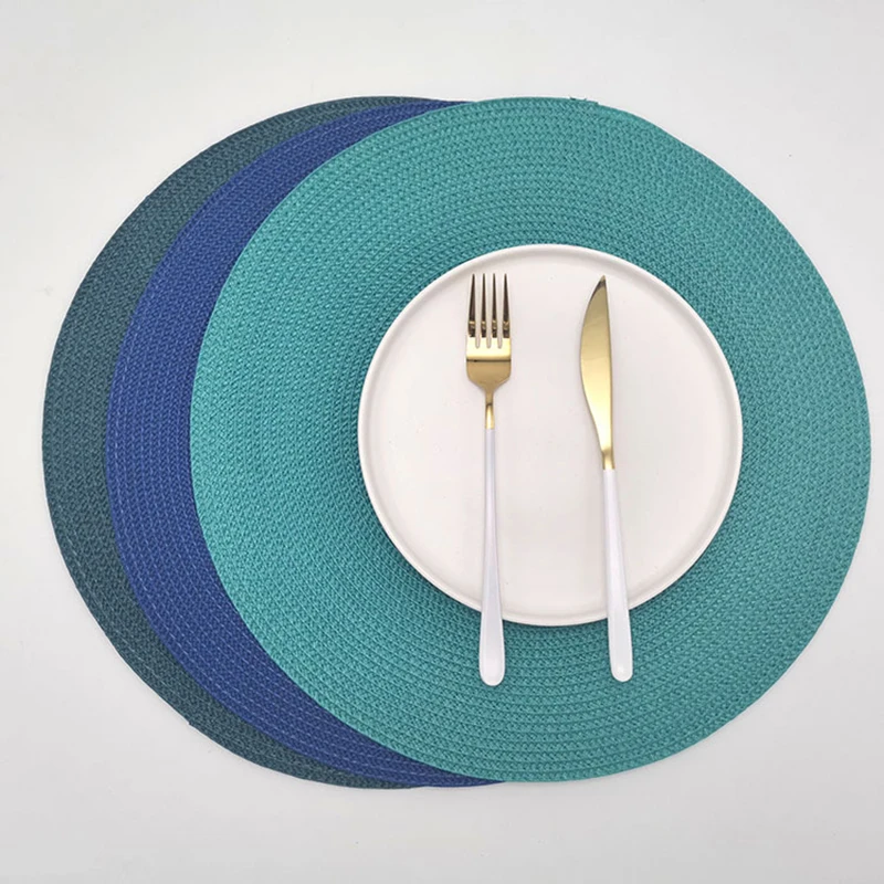 PP Multi-color Friendly Hand-woven Placemat Insulation No-wash Coaster Decor Round Braided Solid Color Popular Table Accessories