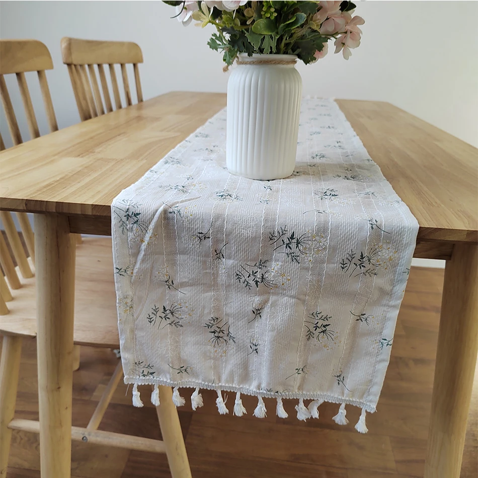 Korean Daisy Tassel Table Runner,Cotton Kitchen Dining Table Covering Cloth Home Party Birthday Wedding Holiday Event Decor