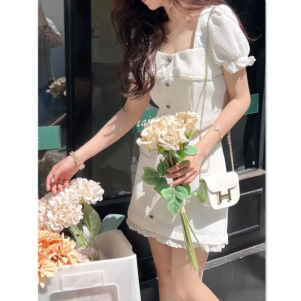Suit White Small Fragrance Style Button Top + Skirt 2024 Summer New Fashion Small Two-Piece Set Summer