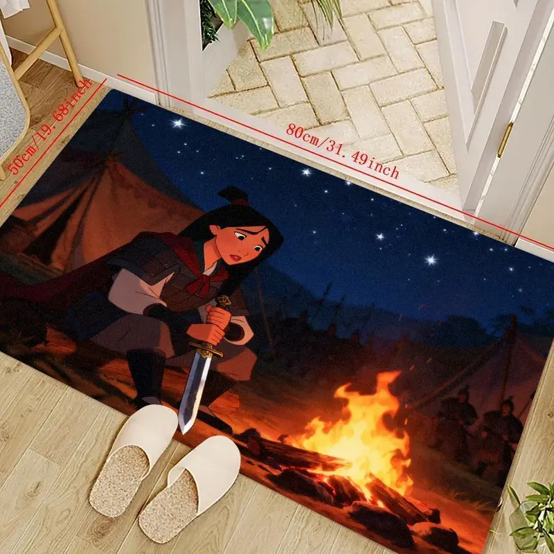 

1 шт., напольный коврик Mulan Warrior Princess Campfire Night Sky, нескользящий мягкий ковер с изображением анимированной героини для гостиной, спальни