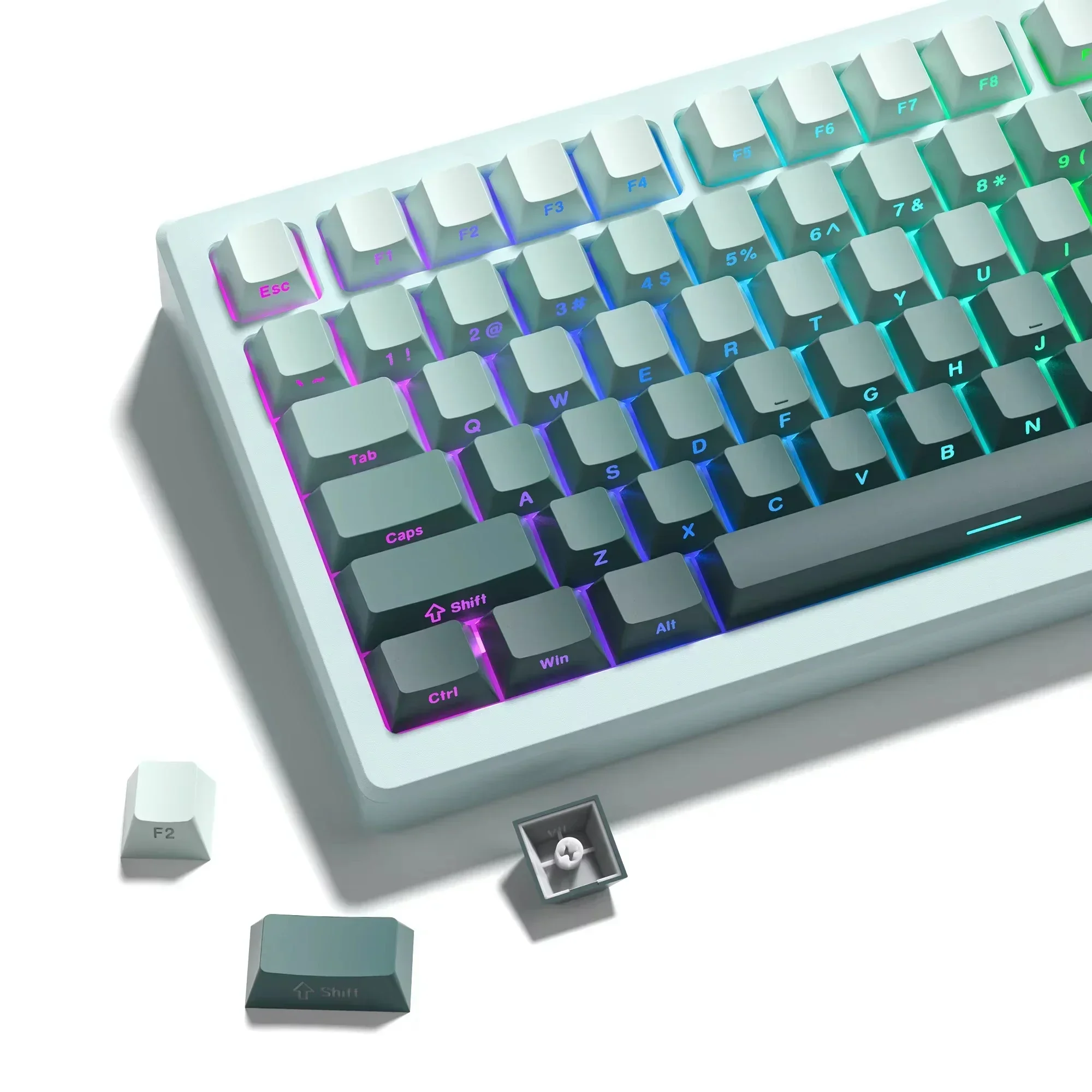 136 Key Gradient Green  Double Shot Side Print Shine Through Backlit keycaps For Gateron Cherry MX Gamer Mechanical Keyboard