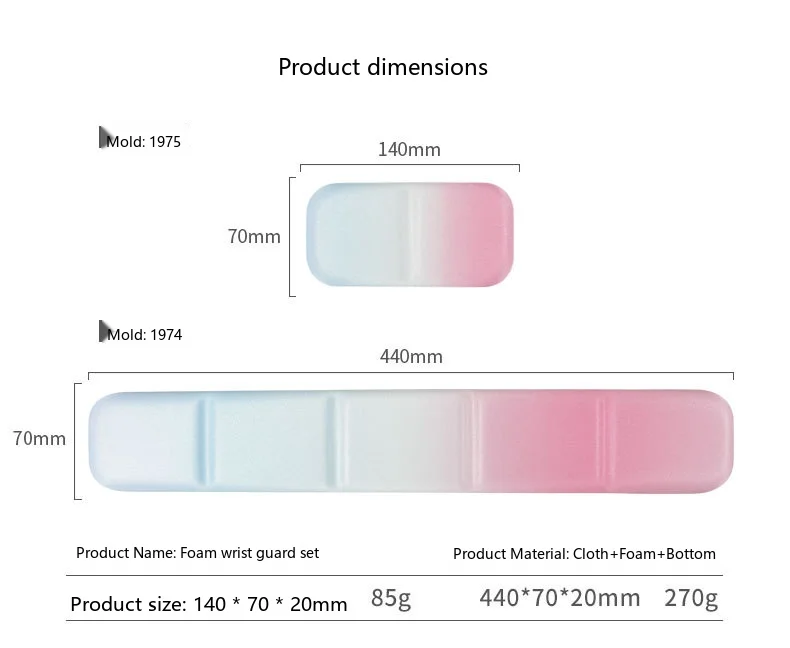 Schaumstoff-Handgelenkauflage Tastatur-Pad-Set 6 Farben Büro Gaming Ergonomische Rutschfeste Schreibtischunterlage – Detail 8