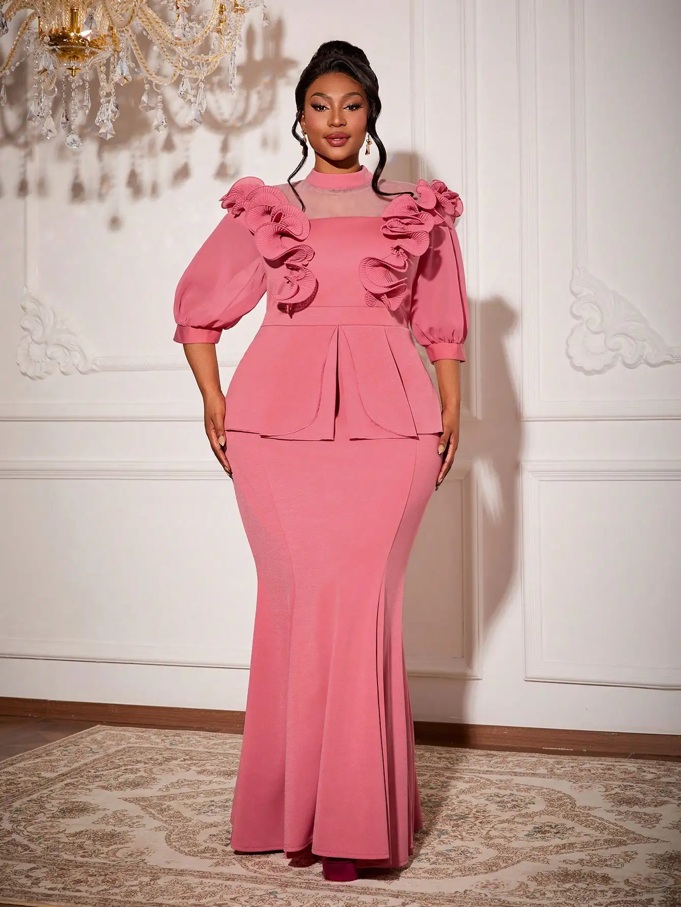 

Новое облегающее платье «рыбий хвост» с высоким воротником и зубочистками, рукавами три четверти Mgiacy