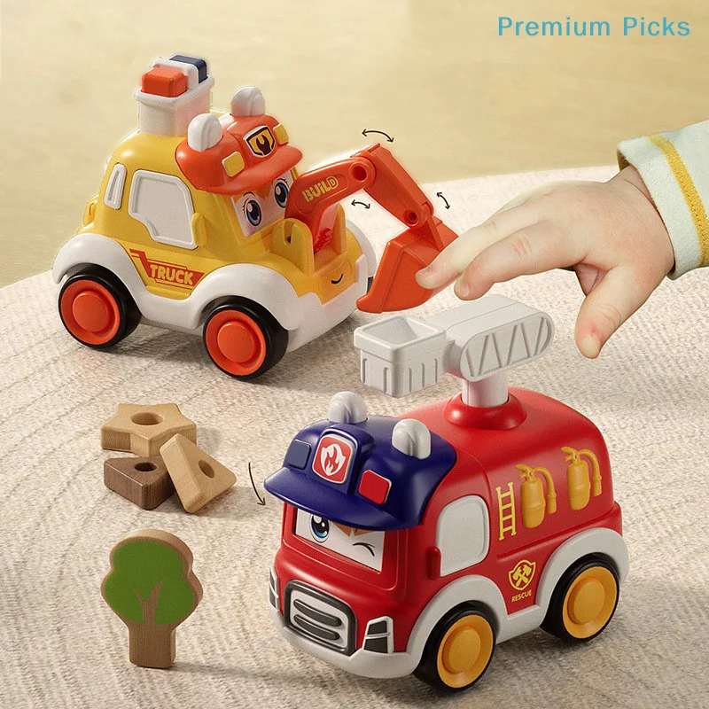 portableToddler Press And Go Vehicle Cartoon Baby Mini Ambulance Police Car Fire Truck Excavator Model Gift For Kids Toys