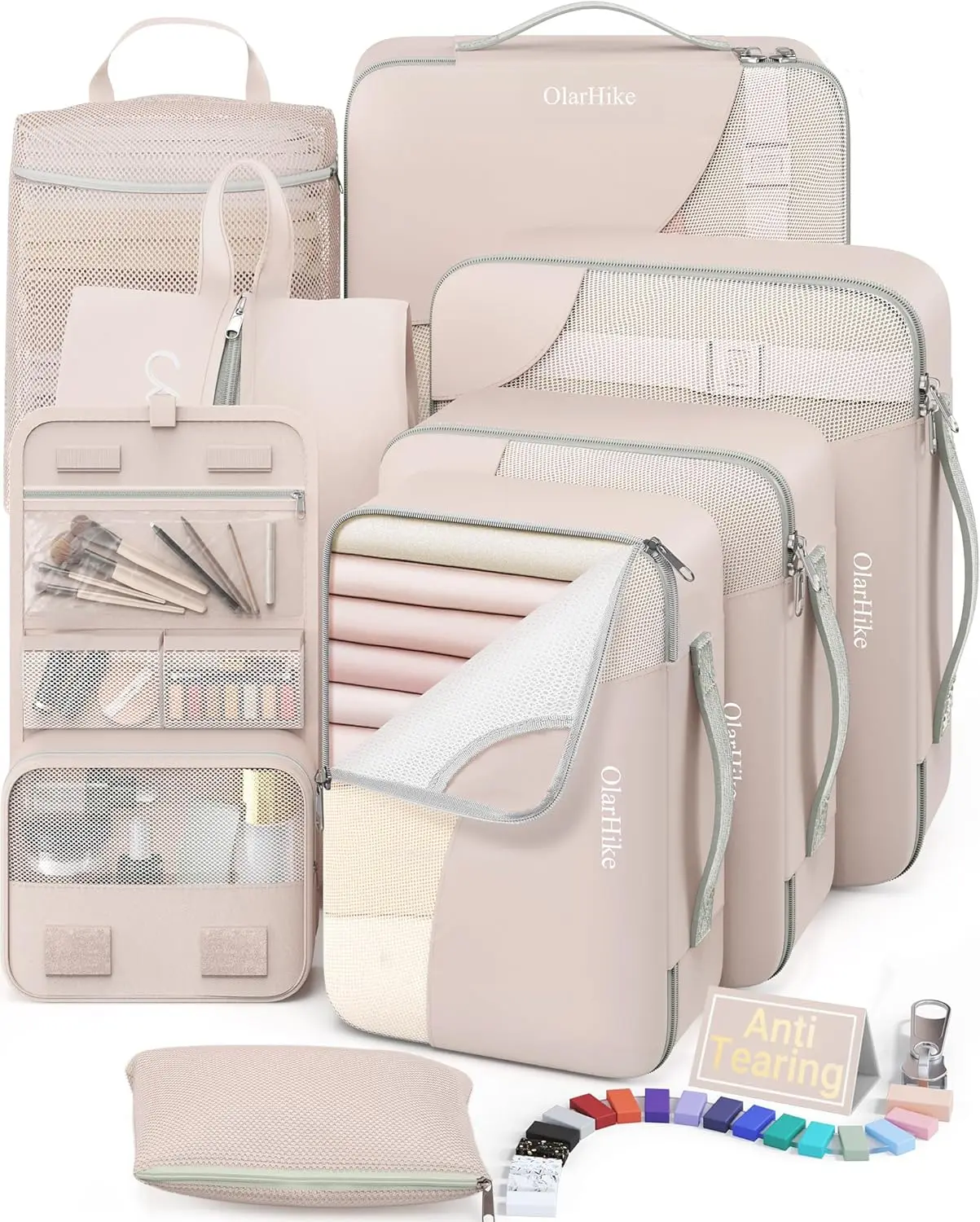 

10/8 Set Travel Packing Cubes with Shoe & Hanging Toiletry Bag, Durable Organizer for Luggage Suitcase Backpack