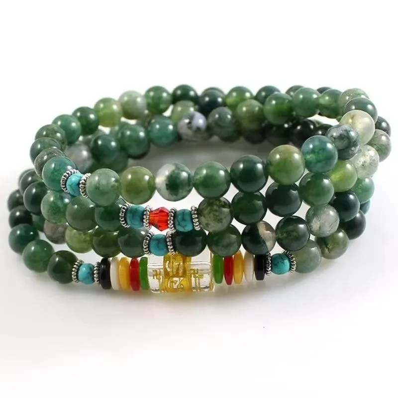 

Natural Multi Colored Agate 108 Multi Circle Buddha Beads Bracelet Fashion Chalcedony Six Character Mantra Rosary Bracelet