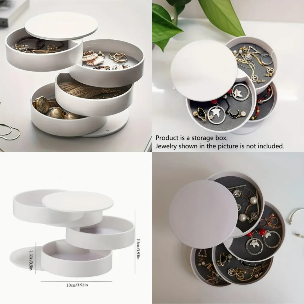 

3-Tier Rotating Jewelry Organizer with Dustproof Lid - Compact Vanity Storage Box for Earrings, Rings, Necklaces, Makeup, Hair A