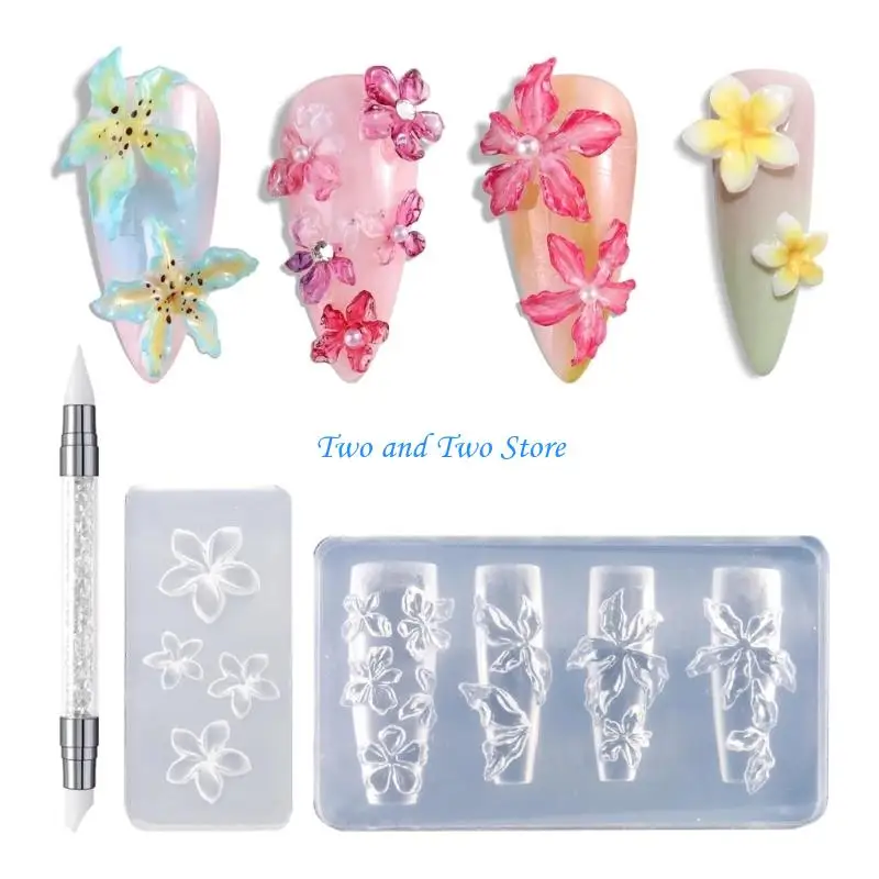 HX6F 3Pieces Nails Art Silicone Mold Flower Flexible Manicure Training Tool Professional Supplies for Various Occasion