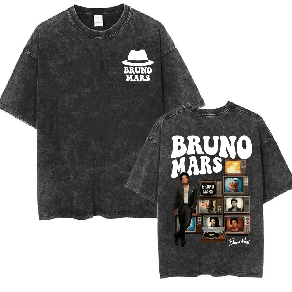 Bruno Mars Pop Singer Romantic Tour 2026 Washed Vintage T-shirt Men Women Hip Hop Pop Music T Shirts Casual Cotton Loose T Shirt