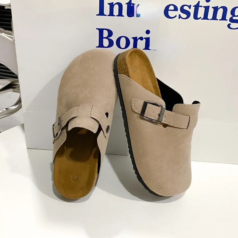 

Classic Fashion Women's Suede Mules Slippers Men Clogs Cork Insole Sandals with Arch Support Outdoor Beach Slides Home Shoes