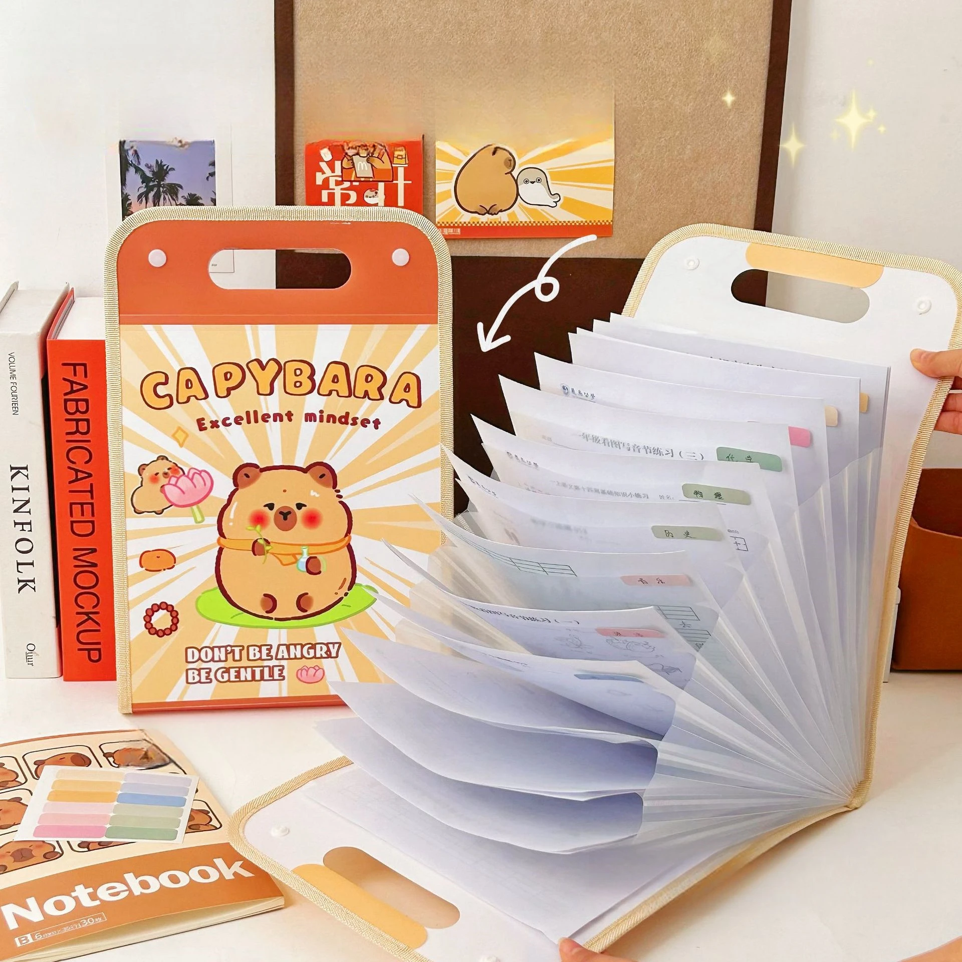 Capybara Organ Bag Folder Cartoon Large Capacity Kid's Painting Files Paper Collection Storage Bag Student Portable Hand Bag