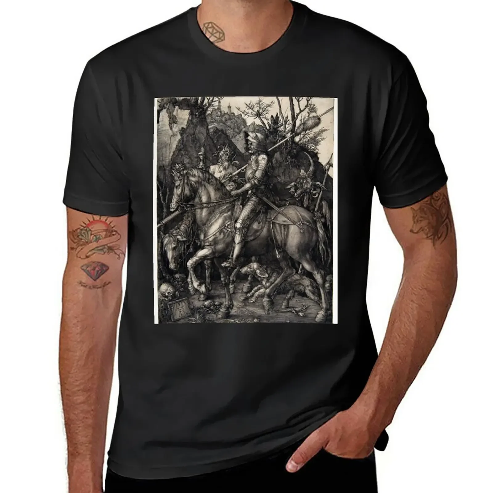 Camiseta gráfica essencial masculina, Albreanner, Knight, Death and the Devil, nova edição, 100% algodão