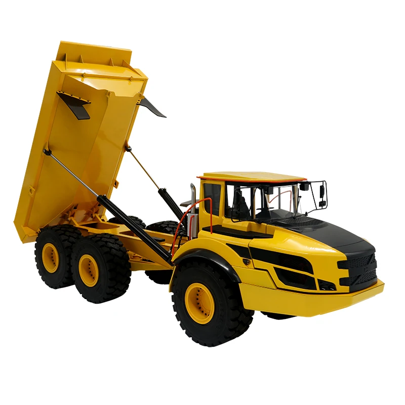 JDM 166 1/14 E450C hydrauliczne RC przegubowe wywrotka RTR żółty W/System oświetlenia dźwiękowego Flysky I6s 10CH silnik