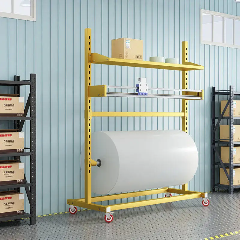 Packing rack, bubble wrapping film holder, carton rack, cutting pearl cotton shelf, coil shelf, mobile packing workbench