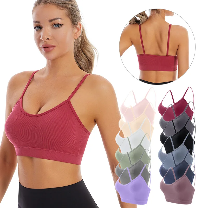 

Plus Size Seamless Sports Bra High Impact Support Yoga Running Workout Tank Top with Thin Straits