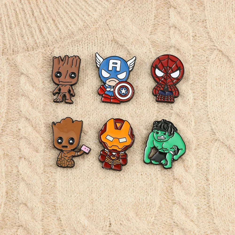 Groot Hulk Spiderman Cartoon Broszka Marvel Superhero Odznaka Anime Diy Emaliowane Szpilki Dekoracja Plecaka Ubrania Akcesoria Prezenty