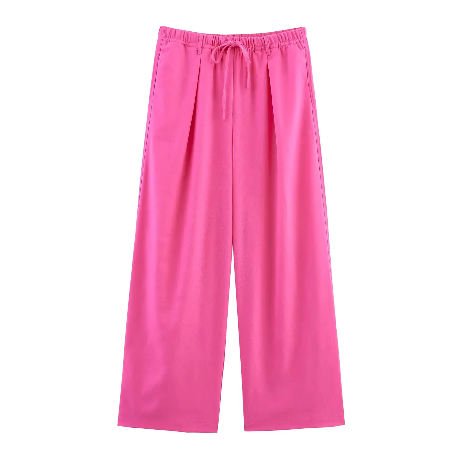 MYST & ZA2025 novedad de verano, camisa informal de manga larga con cuello en V y pantalones de pierna ancha con temperamento minimalista a la moda para mujer