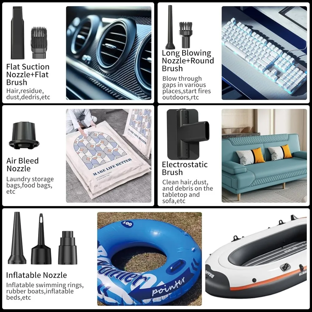 مكنسة كهربائية محمولة باليد، مكنسة كهربائية محمولة للسيارة 22000PA عالية الطاقة 4 في 1 منفاخ هواء منفضة هواء ومنفاخ هواء مع Bru